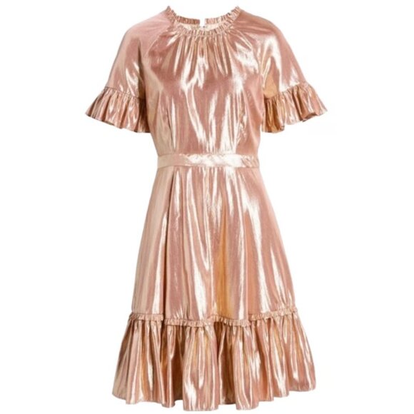 Rachel Parcell Ruffle Swing Dress in Metallic Rose Gold Size XS 2 Pink Shimmer - Picture 5 of 11